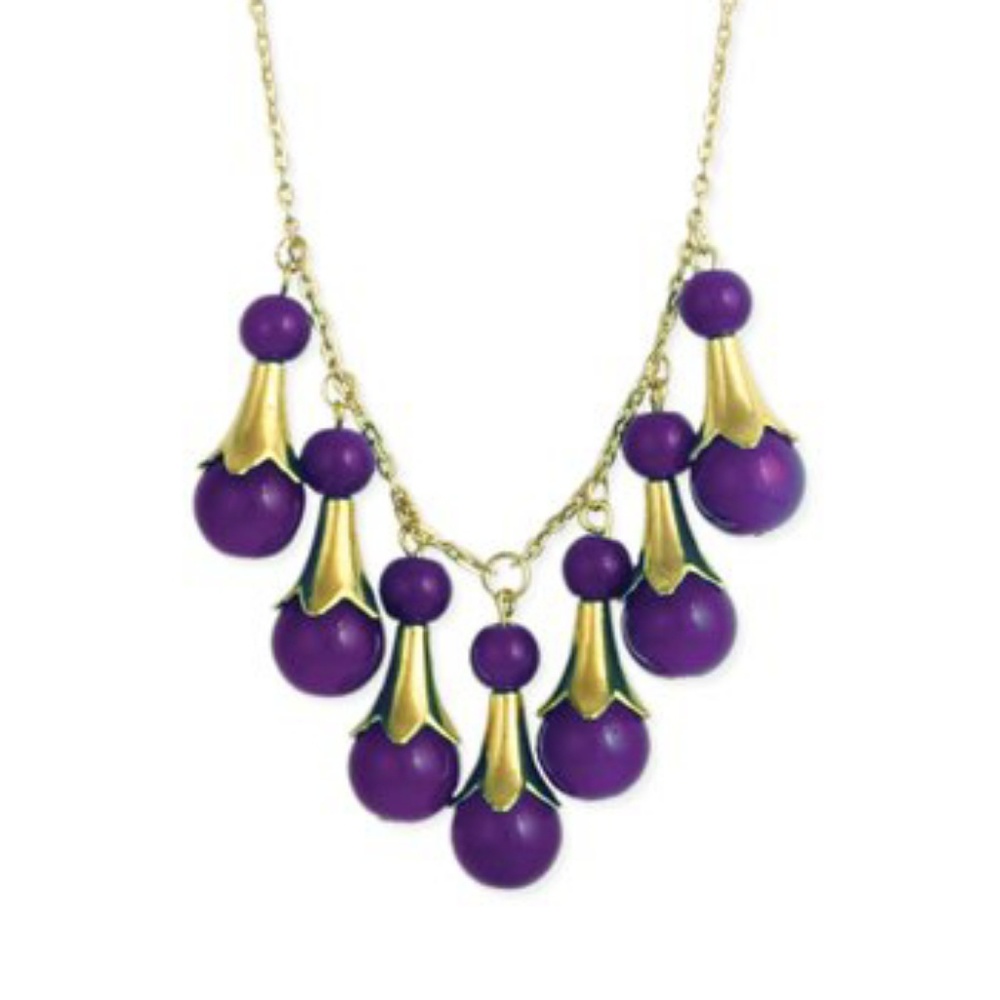 Goldtone & Purple Teardrop-Accent Statement Neckla